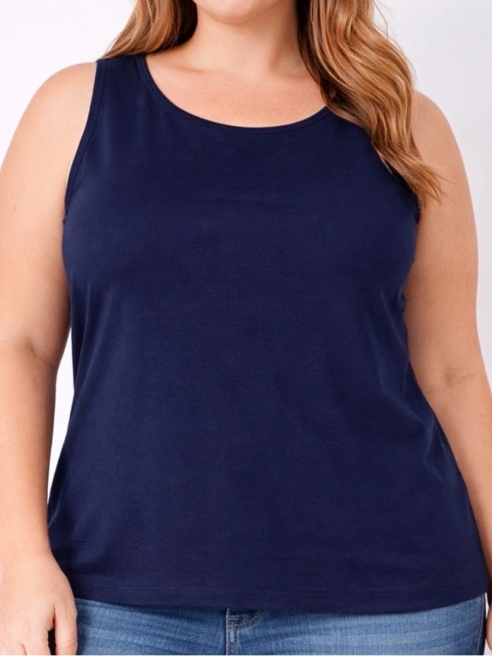 Talbots Women’s Navy Sleeveless Pima Cotton Top Size L (A368)✨